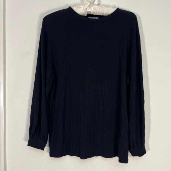Daily Ritual Black Blouse Ribbed Balloon Bishop Sleeve Flowy Knit Modest Sz XS - Picture 3 of 10